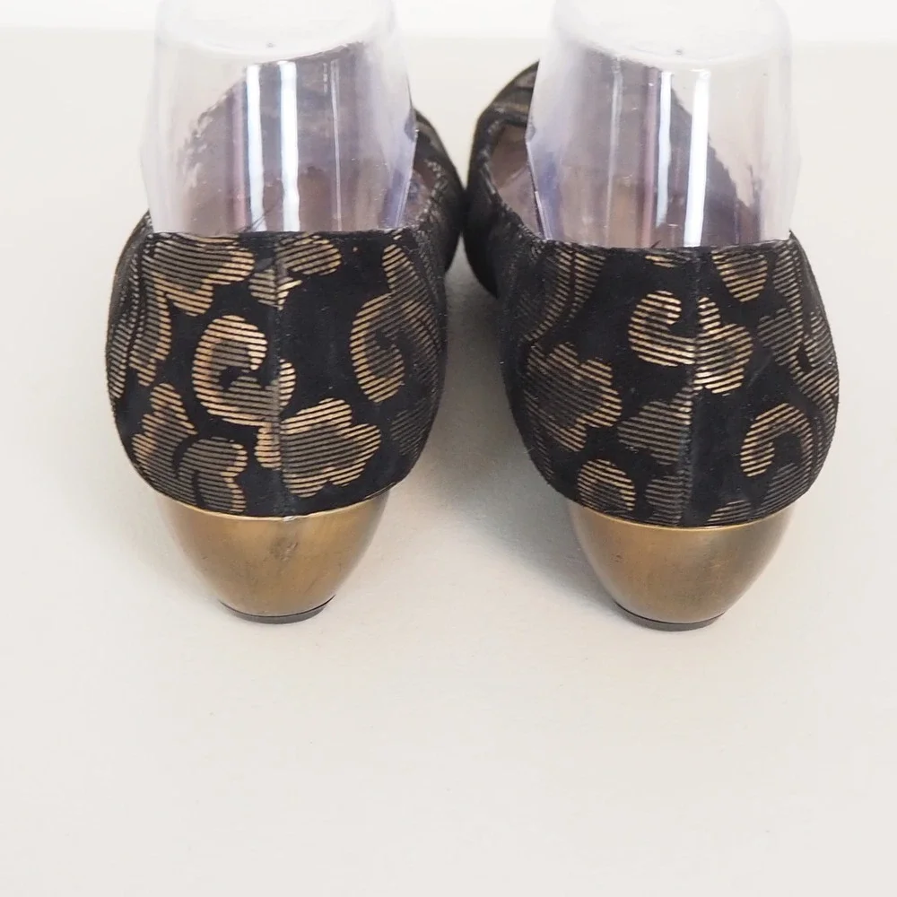 Salvatore Ferragamo Wedges Womens 5.5 Black Gold Brocade Low Heel Made in Italy